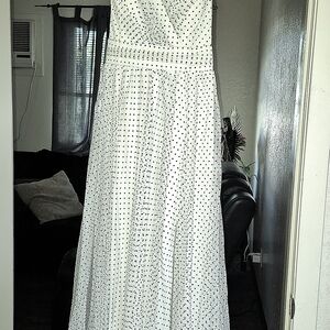 Glam White and Black Patterned Prom Dress